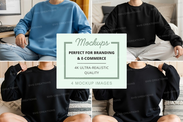 Sweatshirt mockup - crew neck, black and blue, lifestyle sce