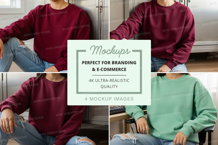 Group mockup of sweatshirts in maroon and green