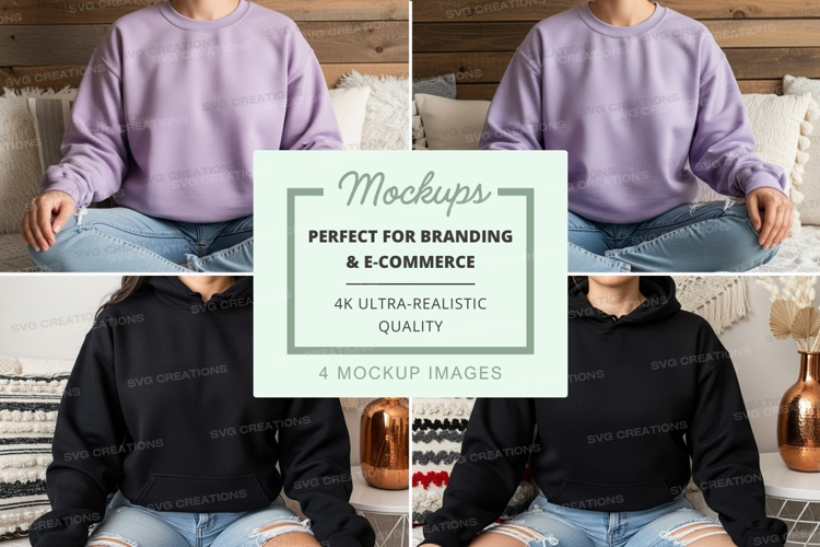 Hoodie mockup with person sitting in two colors