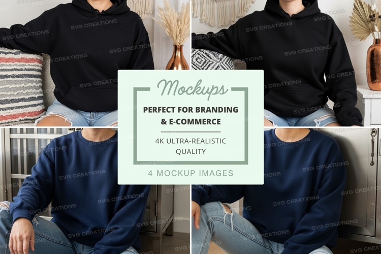 Hoodie mockup with models in black and navy blue example image 1
