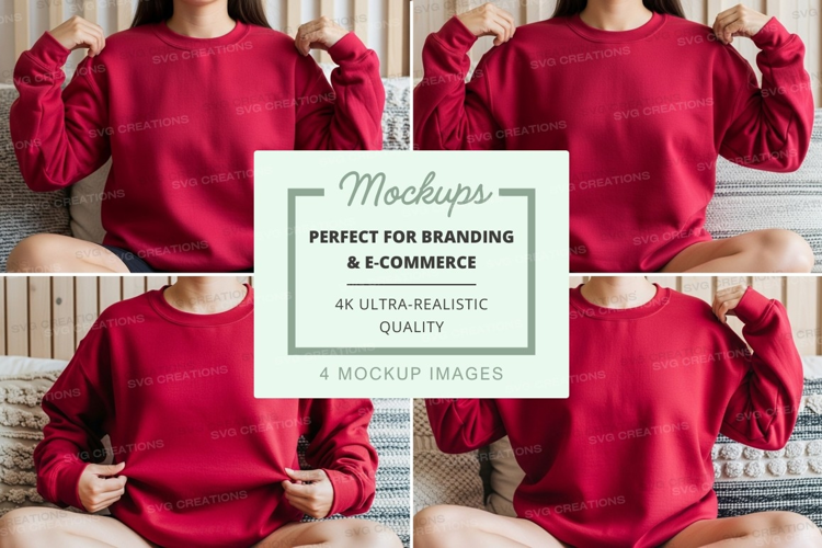 Red long sleeve t-shirt mockup on model