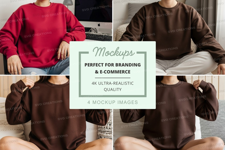 Group of four people wearing sweatshirts mockup