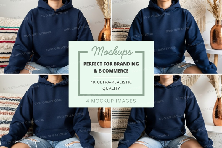 Hoodie mockup - navy blue, front and back views
