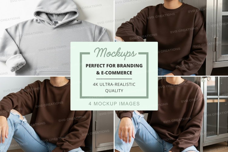 Hoodie mockup with model in brown and gray