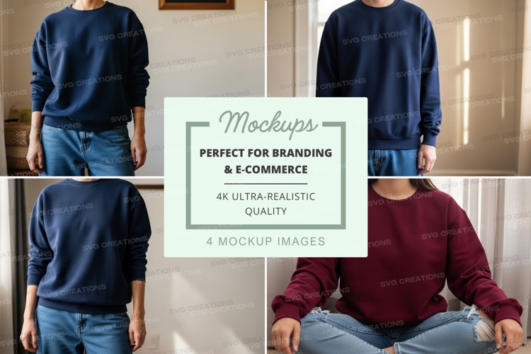 Sweatshirt mockup - crew neck, blue and burgundy colors