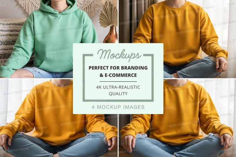 Four hoodie mockups in different colors and views