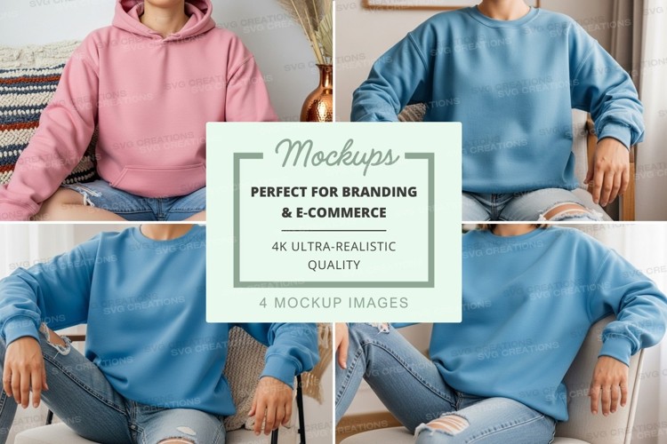 Hoodie mockup in pink and blue colors
