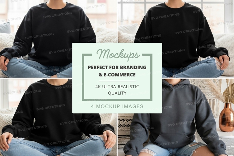 Sweatshirt mockup - crew neck, black and gray, casual settin