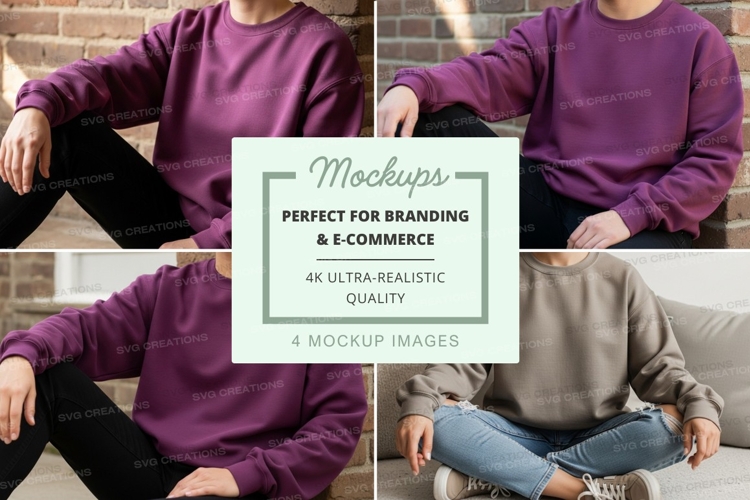 Purple and gray sweatshirt mockup with model