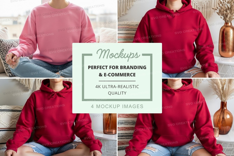 Hoodie mockup - pullover hoodie in pink and red colors