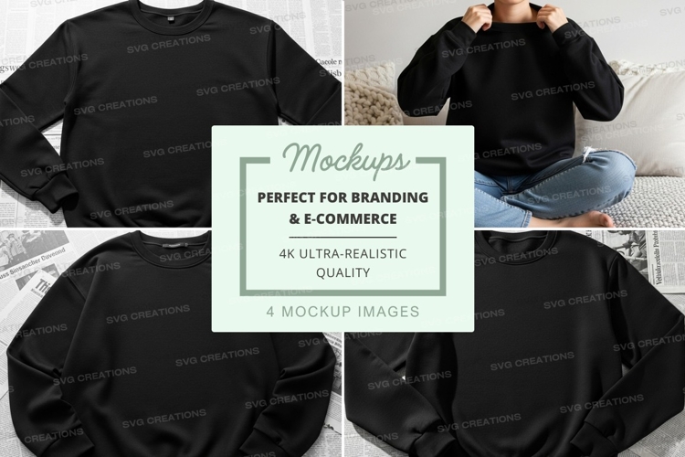 Black sweatshirt mockup with model