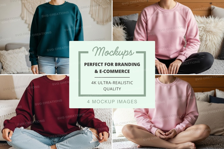 Group of four people wearing sweatshirts in meditation pose