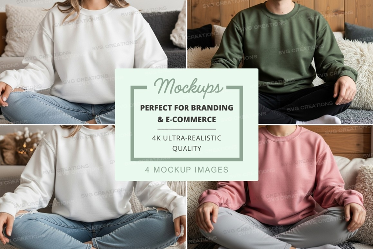 Group of four people wearing sweatshirts in meditation pose