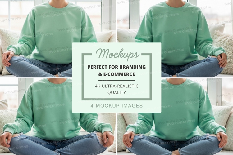 Mockup of light green sweatshirt with crew neck