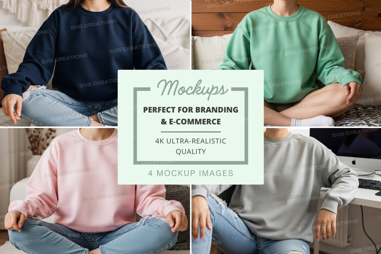 Group of four women wearing sweatshirts mockup