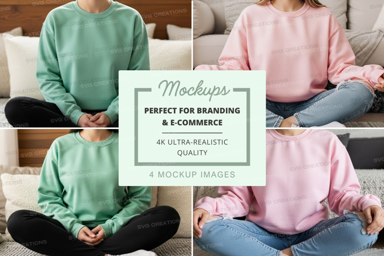 Group of four people wearing sweatshirts in meditation pose