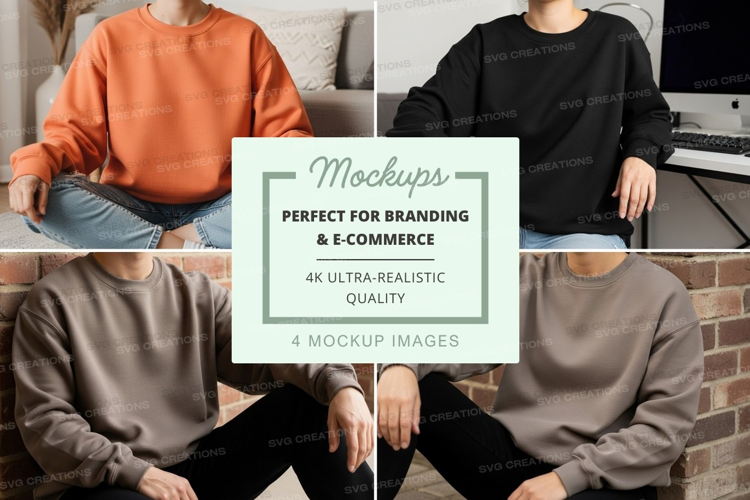Four people wearing sweatshirts mockup