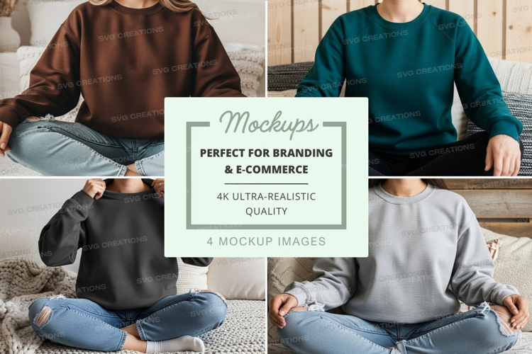 Group of four people wearing long sleeve t-shirts in meditat