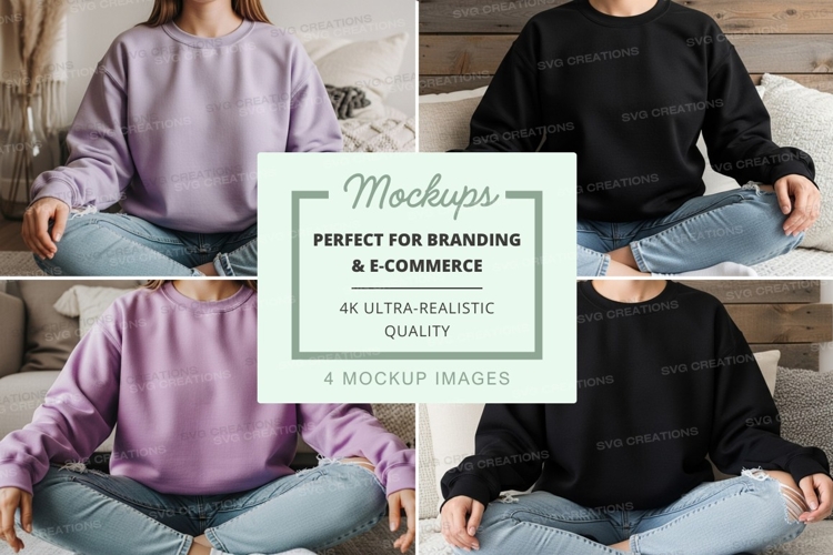 Mockup of long sleeve crew neck sweatshirts in lavender and