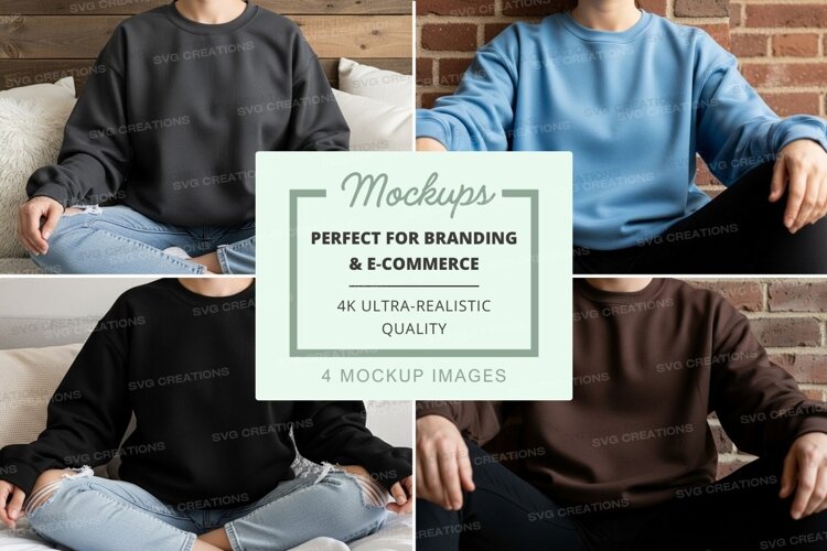 People wearing long sleeve crew neck sweatshirts mockup example image 1