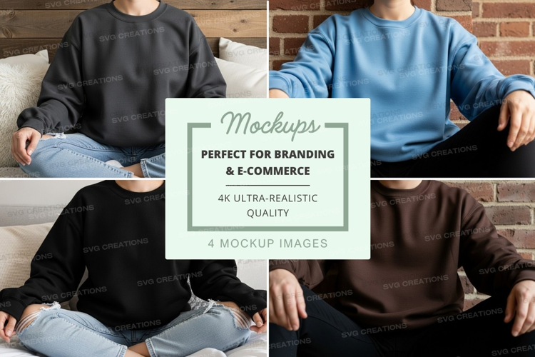 People wearing long sleeve crew neck sweatshirts mockup