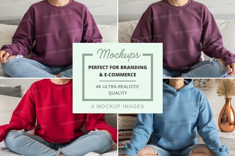 Hoodie mockup - four models in different colors example image 1