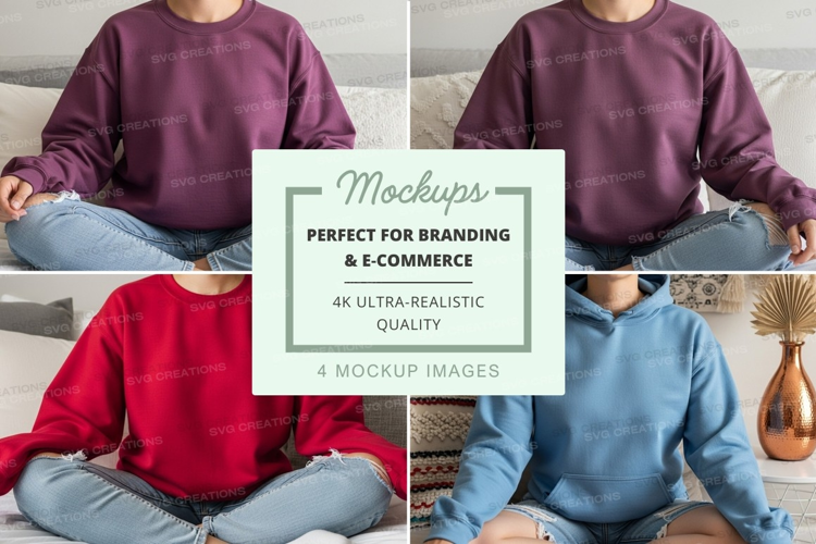 Hoodie mockup - four models in different colors