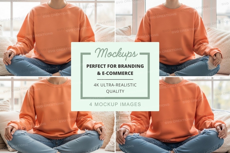 Oversized sweatshirt mockup - orange, front and back views