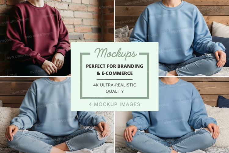 Group of people wearing crew neck sweatshirts in relaxed pos