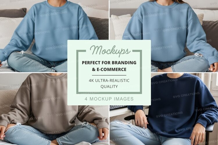 Group mockup of sweatshirts in light blue, gray, and navy bl example image 1