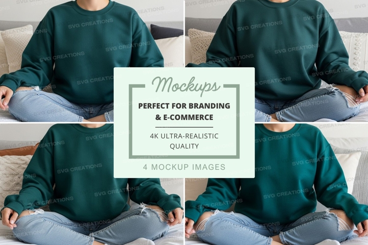 Person wearing green crew neck sweatshirt mockup