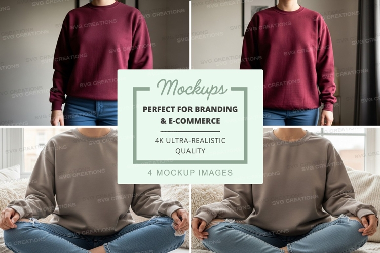 Sweatshirt mockup in maroon and beige colors