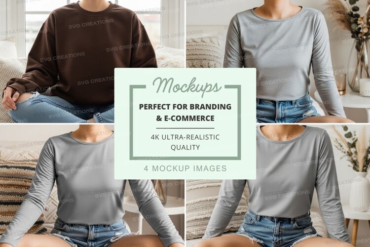 Long sleeve t-shirt mockup in gray and brown example image 1
