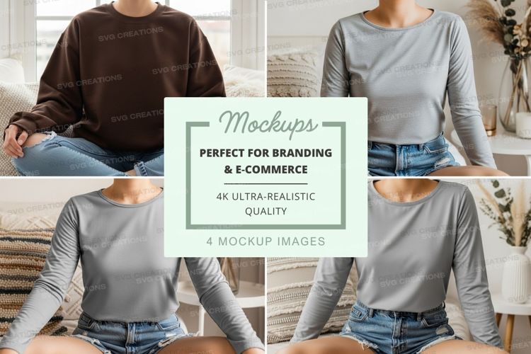 Long sleeve t-shirt mockup in gray and brown