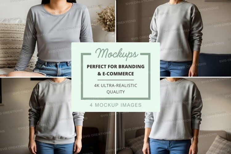 Long sleeve t-shirt mockup - light gray - front and back vie example image 1