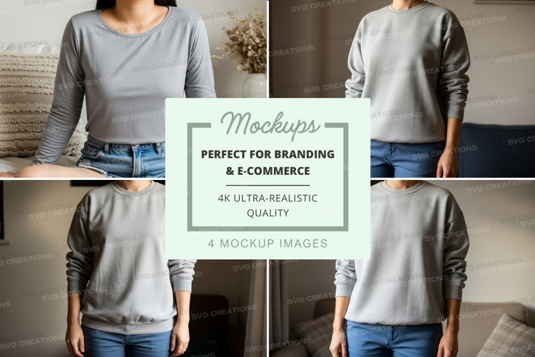 Long sleeve t-shirt mockup - light gray - front and back vie