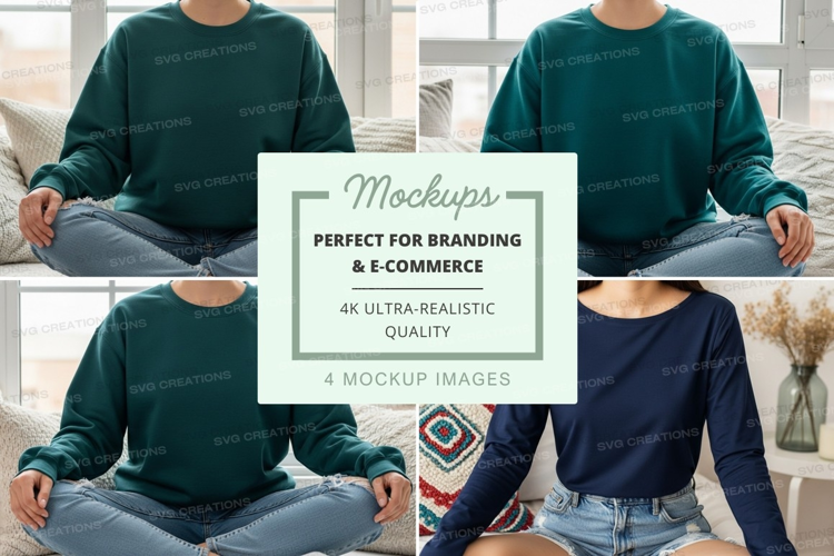 Mockup of people wearing long sleeve t-shirts in relaxed pos