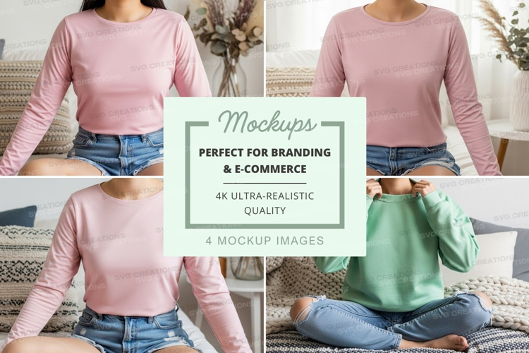 Long sleeve t-shirt mockup in pink and green