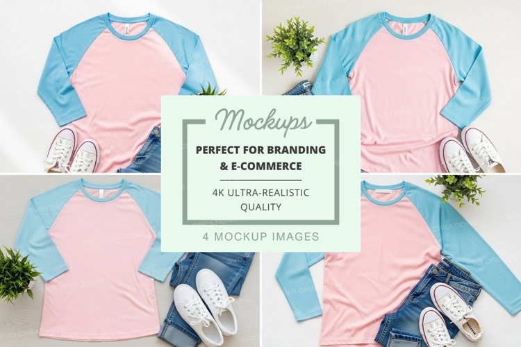 Mockup: pastel pink and blue baseball tee outfits