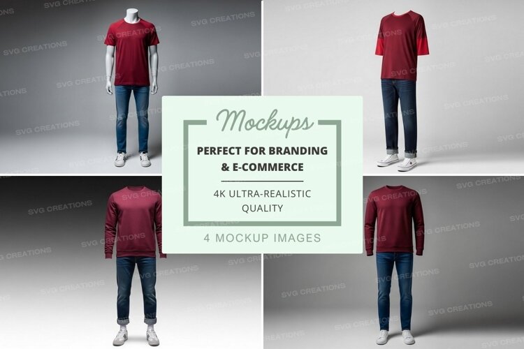 Red t-shirt and blue jeans mockup example image 1