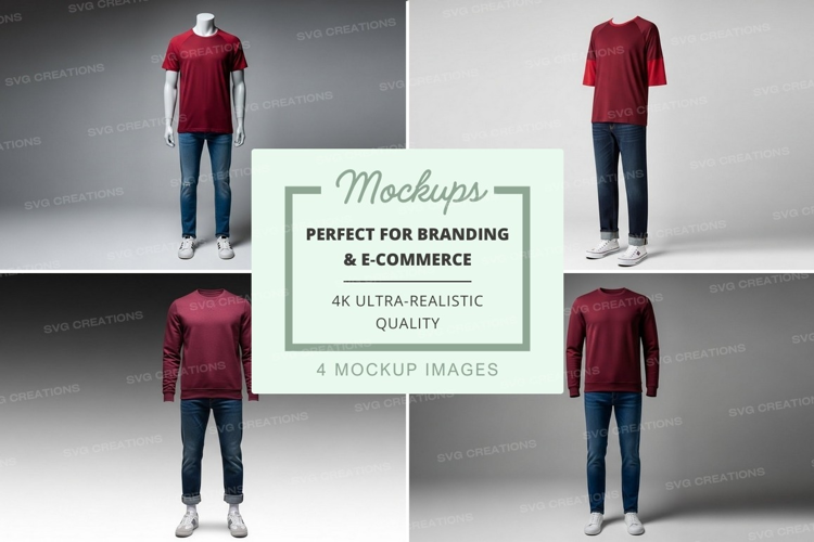 Red t-shirt and blue jeans mockup