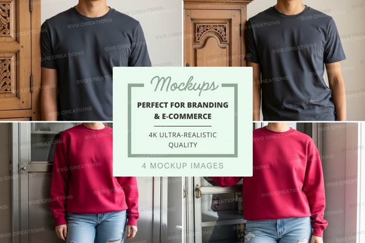 T-shirt mockup with two models wearing dark blue t-shirts an