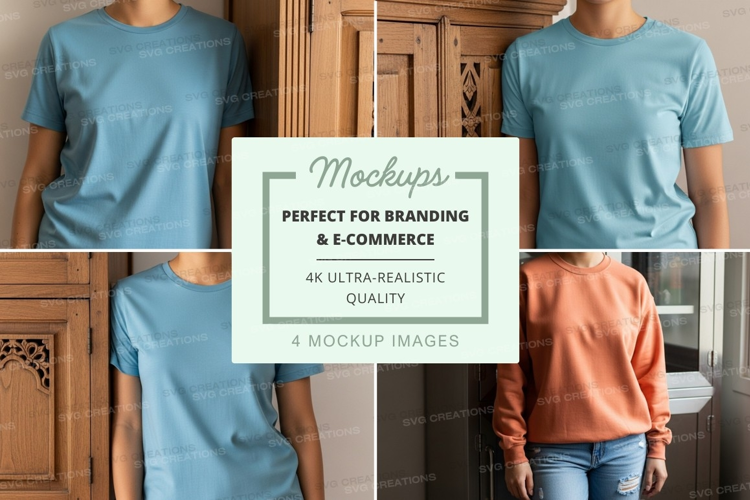 T-shirt mockup in light blue and orange