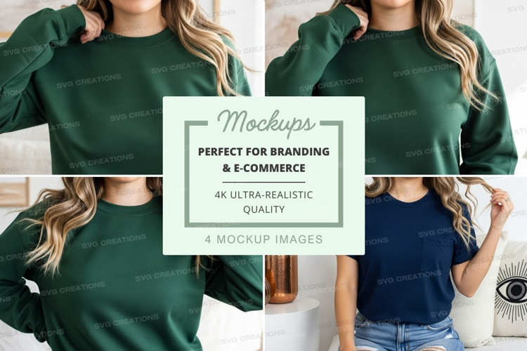Long sleeve t-shirt mockup with green and navy blue variatio