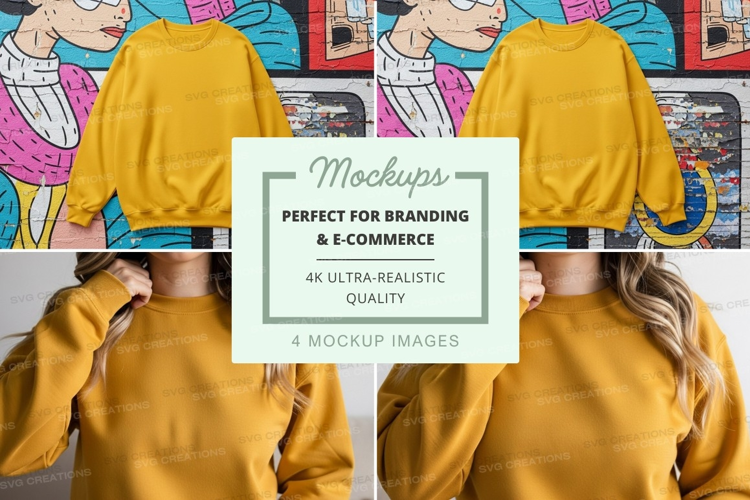 Oversized hoodie mockup with yellow hood and mustard color b