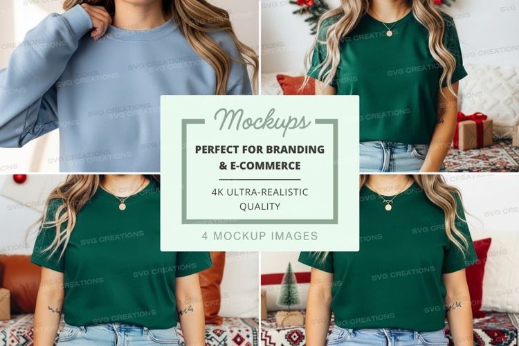 T-shirt mockup with model in living room setting