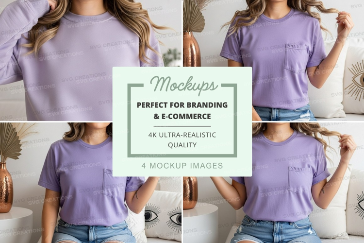 Lilac t-shirt mockup with model