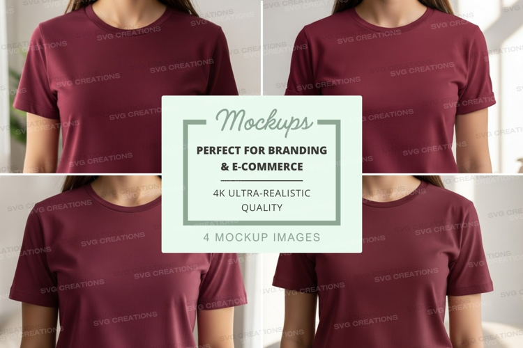 T-shirt mockup - round neck, short sleeve, burgundy