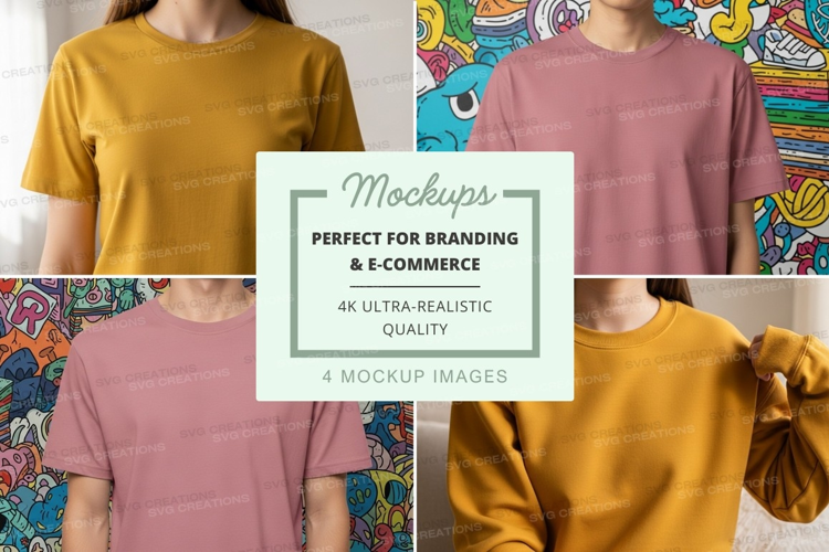 T-shirt mockup with multiple styles and colors