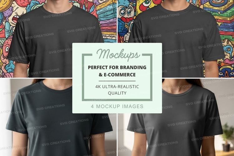 T-shirt mockup - black crew neck t-shirt on model